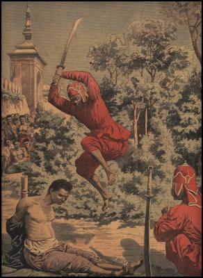 1911 French newspaper illustration portrayal of a Siam beheading